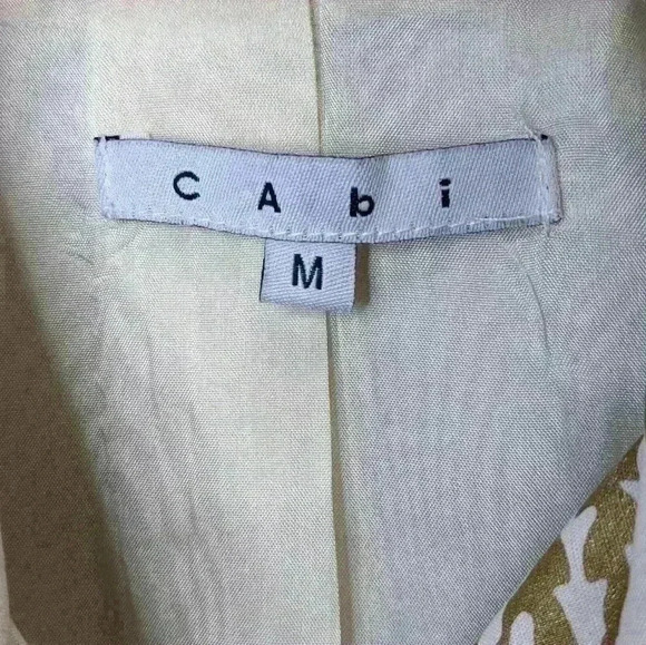 CAbi Trench Coat Short Cream and Gold Women's Linen Blend Wimbledon Floral sz M - Picture 2 of 3